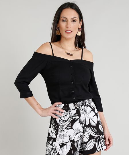 Blusa-Feminina-Open-Shoulder-com-Botoes-Manga-3-4-Preta-9273433-Preto_1 Blusa-Feminina-Open-Shoulder-com-Botoes-Manga-3-4-Preta-9273433-Preto_1