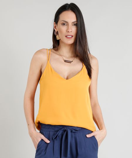 Regata-Feminina-com-Alcas-Cruzadas-Decote-V-Mostarda-9299683-Mostarda_1