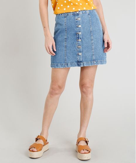 Saia-Jeans-Feminina-Curta-com-Botoes-Azul-Claro-9372307-Azul_Claro_1