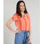 Blusa-Feminina-Ampla-com-Estampa-Listrada-Decote-V-Manga-curta-Laranja-9355694-Laranja_1