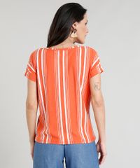 Blusa-Feminina-Ampla-com-Estampa-Listrada-Decote-V-Manga-curta-Laranja-9355694-Laranja_2