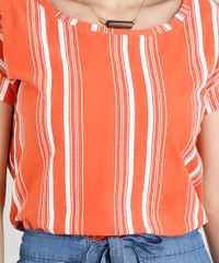 Blusa-Feminina-Ampla-com-Estampa-Listrada-Decote-V-Manga-curta-Laranja-9355694-Laranja_4
