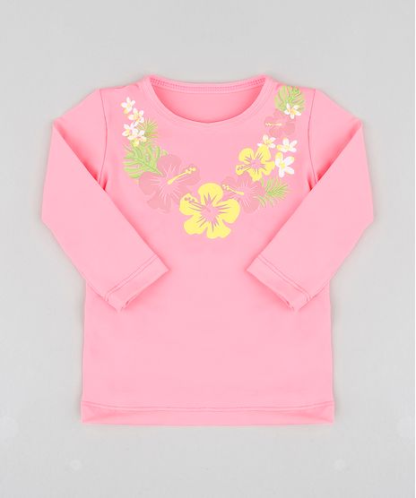 Blusa-de-Praia-Infantil-com-Estampa-Floral-Manga-Longa-Decote-Redondo-com-protecao-UV50--Rosa-Neon-9300532-Rosa_Neon_1