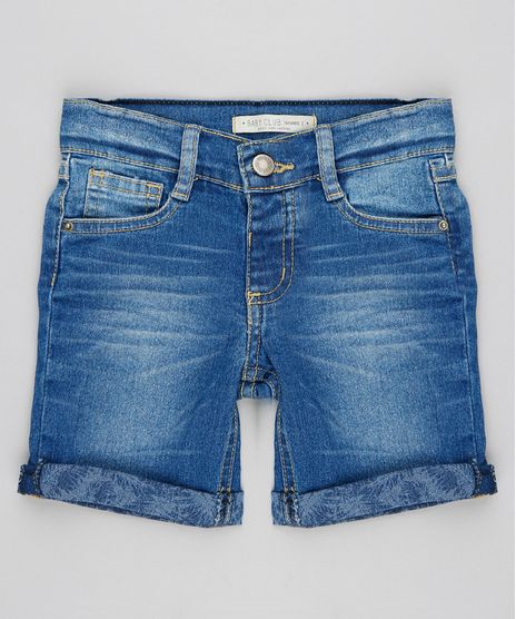Bermuda-Jeans-Infantil-Reta-com-Barra-Estampada-de-Folhagem-Azul-Medio-9308628-Azul_Medio_1