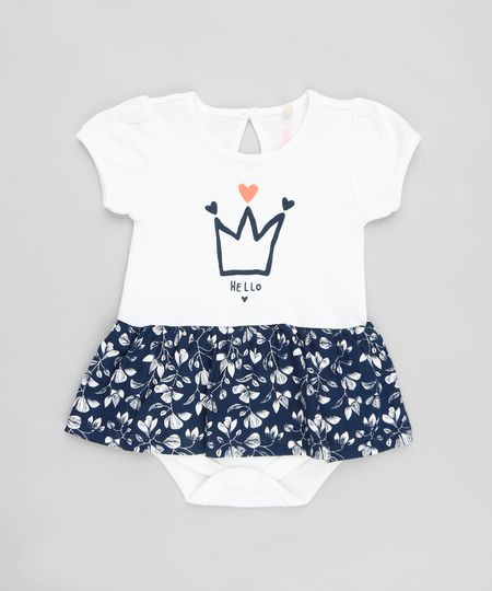 Body Saia Infantil com Estampa de Coroa Manga Curta Decote Redondo Branco Menor preço em Body Saia Infantil com Estampa de Coroa Manga Curta Decote Redondo Branco