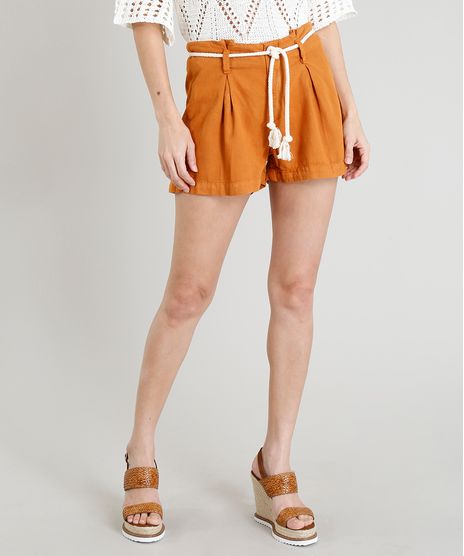 Short-Clochard-Feminino-com-Prega-e-Cordao-de-Amarracao-Caramelo-9365646-Caramelo_1