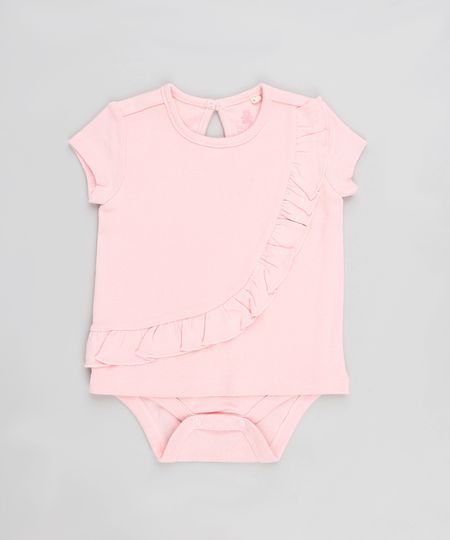 Body Blusa Infantil com Babado Manga Curta Rosê Menor preço em Body Blusa Infantil com Babado Manga Curta Rosê