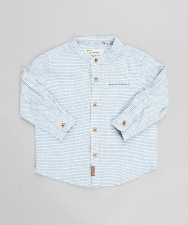 Camisa Infantil Listrada Gola Padre Manga Longa Azul Claro 4