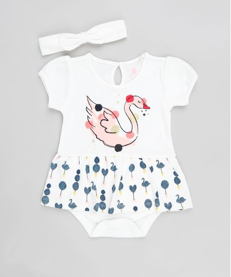 Body-Saia-Infantil-com-Estampa-de-Cisne-Manga-Curta---Faixa-de-Cabelo-Branco-9205026-Branco_1