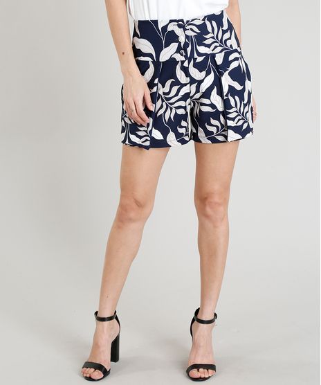 Short-Feminino-Cintura-Alta-com-Sobreposicao-Estampada-de-Folhas-Azul-Marinho-9324468-Azul_Marinho_1