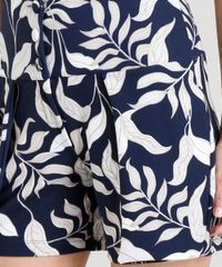 Short-Feminino-Cintura-Alta-com-Sobreposicao-Estampada-de-Folhas-Azul-Marinho-9324468-Azul_Marinho_4