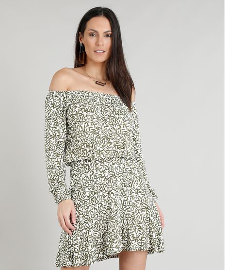 Vestido-Feminino-Curto-Ombro-a-Ombro-Estampado-de-Folhagem-Branco-9375870-Branco_1