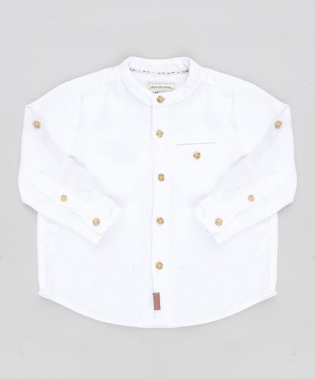 Camisa Infantil Texturizada Gola Padre Manga Longa Branca Menor preço em Camisa Infantil Texturizada Gola Padre Manga Longa Branca