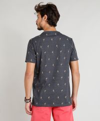 Camiseta-Masculina-Estampada-de-Flamingos-com-Bolso-Manga-Curta-Gola-Careca-Cinza-Mescla-Escuro-9382527-Cinza_Mescla_Escuro_2