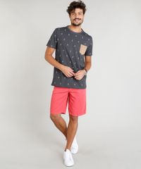 Camiseta-Masculina-Estampada-de-Flamingos-com-Bolso-Manga-Curta-Gola-Careca-Cinza-Mescla-Escuro-9382527-Cinza_Mescla_Escuro_3