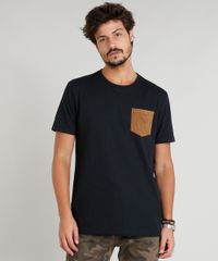 Camiseta-Masculina-com-Bolso-em-Suede-Manga-Curta-Gola-Careca-Preta-9295130-Preto_1