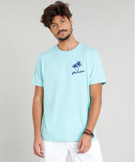 Camiseta-Masculina--Paradise--Manga-Curta-Gola-Careca-Verde-Agua-9349990-Verde_Agua_1