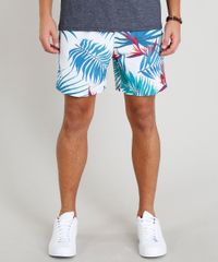 Short-Masculino-Estampado-de-Folhagem-com-Bolsos-Branco-9308702-Branco_1