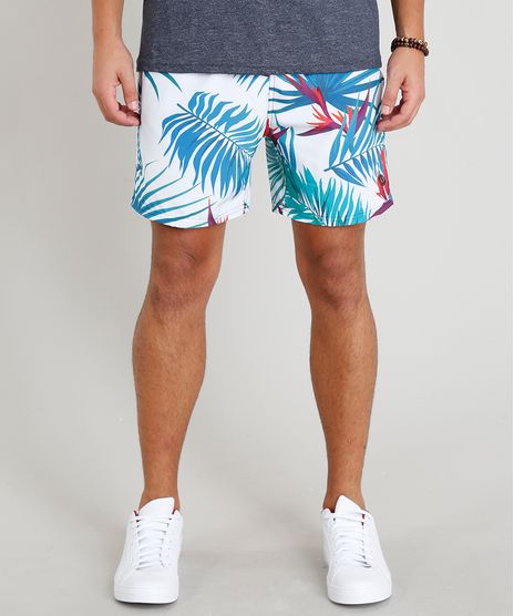Short-Masculino-Estampado-de-Folhagem-com-Bolsos-Branco-9308702-Branco_1