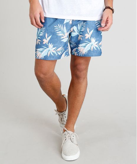 Short-Masculino-Estampado-de-Folhagem-com-Bolsos-Azul-9265863-Azul_1