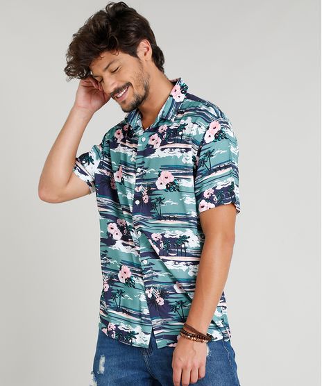 Camisa-Masculina-Estampada-Tropical-Manga-Curta-Gola-Esporte-Azul-Escuro-9349996-Azul_Escuro_1