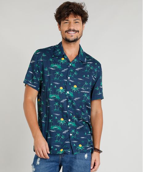 Camisa-Masculina-Estampada-Tropical-Manga-Curta-Gola-Esporte-Azul-Marinho-9348256-Azul_Marinho_1