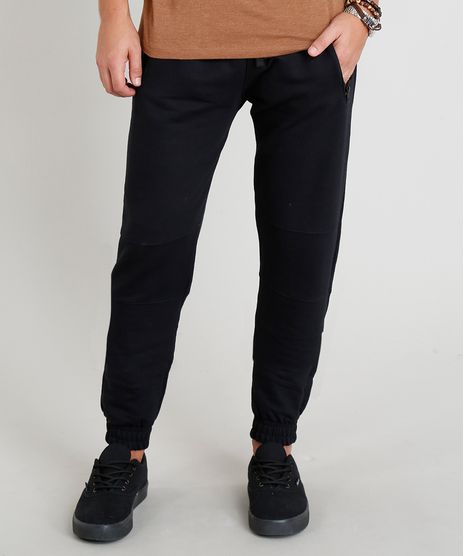 Calca-Masculina-em-Moletom-Jogger-com-Ziper-no-Bolso-Preta-9370641-Preto_1