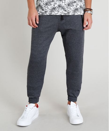 Calca-Masculina-em-Moletom-Jogger-com-Ziper-no-Bolso-Cinza-Mescla-Escuro-9370641-Cinza_Mescla_Escuro_1