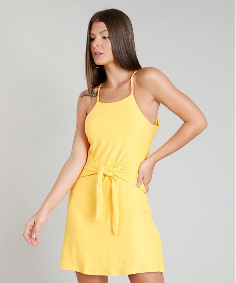 Vestido-Feminino-Texturizado-com-No-Amarelo-9343265-Amarelo_1