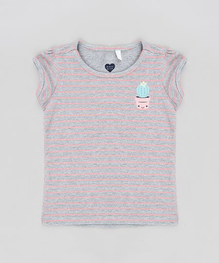 Blusa-Infantil-Listrada-com-Cacto-Manga-Curta-Decote-Redondo-Cinza-Mescla-Escuro-9301878-Cinza_Mescla_Escuro_1