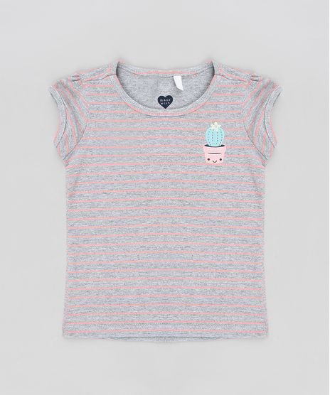 Blusa-Infantil-Listrada-com-Cacto-Manga-Curta-Decote-Redondo-Cinza-Mescla-Escuro-9301878-Cinza_Mescla_Escuro_1
