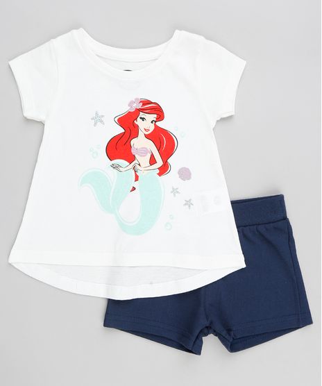 Conjunto-Infantil-Pequena-Sereia-Ariel-de-Blusa-Manga-Curta-Branca---Short-em-Moletom-Azul-Marinho-9370443-Azul_Marinho_1