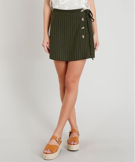 Saia-Feminina-Listrada-Envelope-com-Botoes-Verde-Militar-9256657-Verde_Militar_1