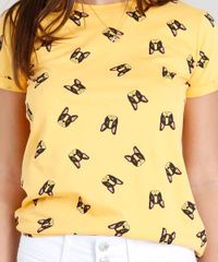 Blusa-Feminina-Estampada-Cachorros-Manga-Curta-Decote-Redondo-Mostarda-9236433-Mostarda_4
