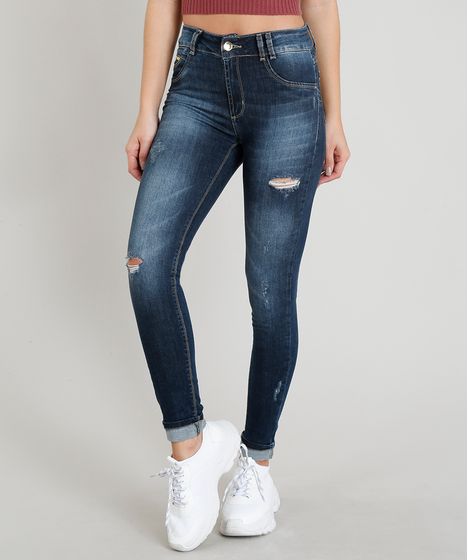 calça jeans barra dobrada feminina