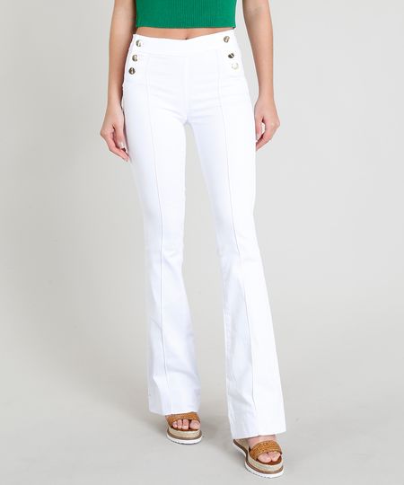 Calça de Sarja Feminina Sawary Flare com Botões Branca - 44 Menor preço em Calça de Sarja Feminina Sawary Flare com Botões Branca - 44