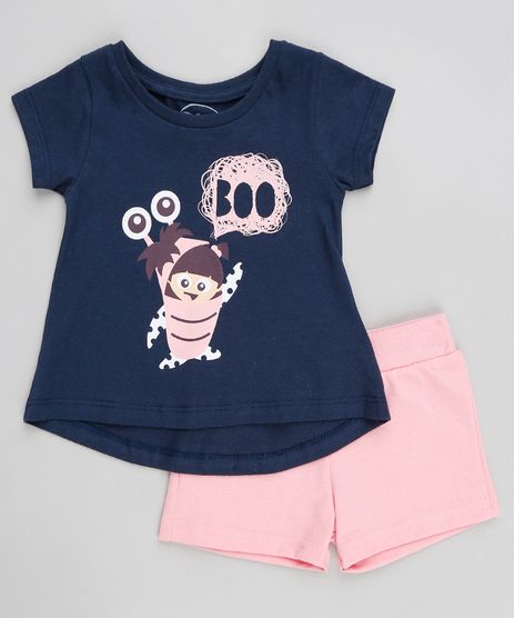 Conjunto-Infantil-Boo-Monstros-S-A-de-Blusa-Manga-Curta-Azul-Marinho---Short-em-Moletom-Rosa-9370444-Rosa_1