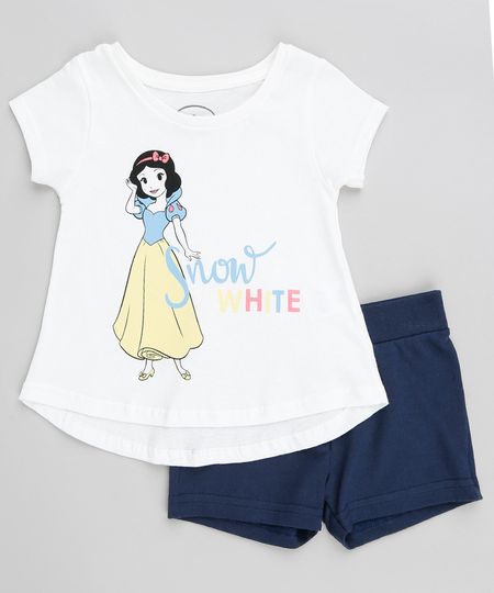 Conjunto-Infantil-Branca-de-Neve-de-Blusa-Manga-Curta-Branca---Short-em-Moletom-Azul-Marinho-9370442-Azul_Marinho_1