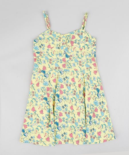 Vestido-Infantil-Estampado-Floral-com-No-Alca-Fina-Amarelo-9127259-Amarelo_1