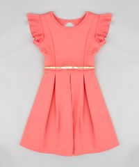 Vestido-Infantil-com-Babado-e-Cinto-Manga-curta-Coral-9337304-Coral_1