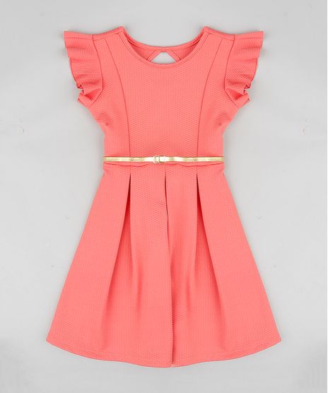 Vestido-Infantil-com-Babado-e-Cinto-Manga-curta-Coral-9337304-Coral_1