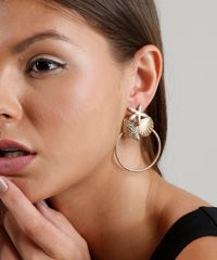 Brinco-Feminino-Argola-com-Estrela-do-Mar-e-Conchas-Dourado-9261833-Dourado_2