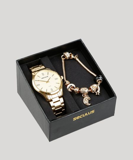Kit-de-Relogio-Analogico-Seculus-Feminino---Pulseira---23619LPSVDS1K-Dourado-9399528-Dourado_1