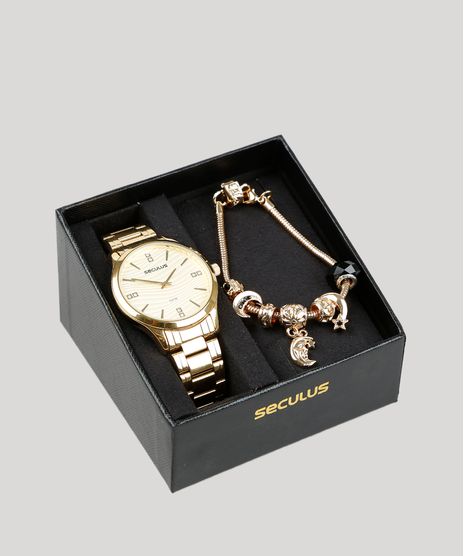 Kit-de-Relogio-Analogico-Seculus-Feminino---Pulseira---23619LPSVDS1K-Dourado-9399528-Dourado_1