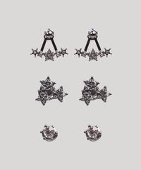 Kit-de-3-Brincos-Femininos-Estrelas-com-Strass-Grafite-9271027-Grafite_1