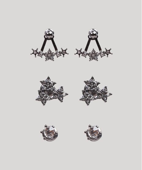 Kit-de-3-Brincos-Femininos-Estrelas-com-Strass-Grafite-9271027-Grafite_1