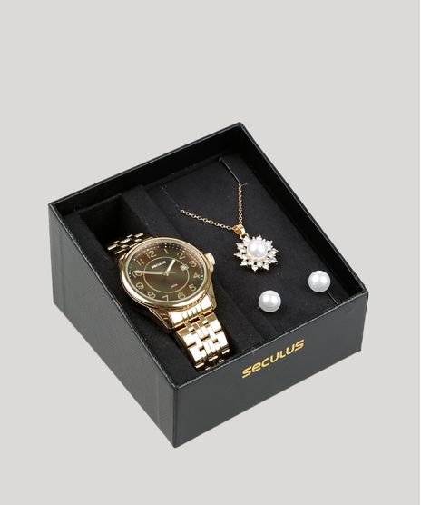 Kit-de-Relogio-Analogico-Seculus-Feminino---Brinco---Colar---20600LPSVDS2K-Dourado-9399698-Dourado_1