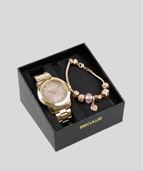 Kit-de-Relogio-Analogico-Seculus-Feminino---Pulseira---23630LPSVDS1K-Dourado-9399640-Dourado_1