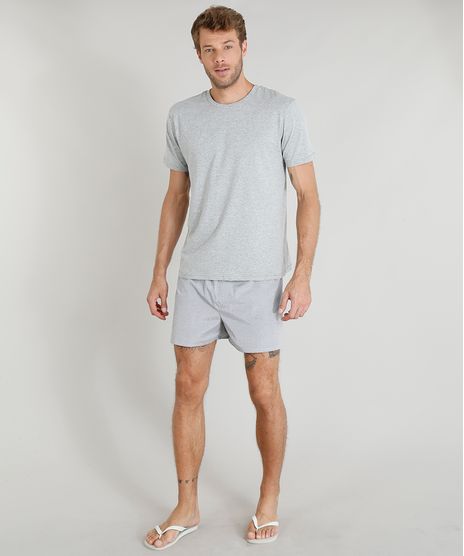 Pijama-Masculino-de-Camiseta-Manga-Curta---Samba-Cancao-Cinza-Mescla-9321768-Cinza_Mescla_1