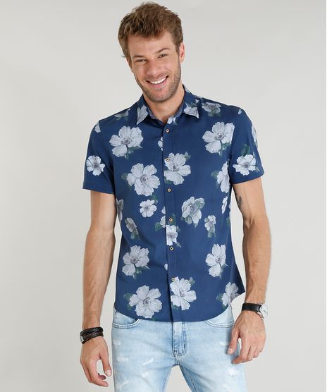 Camisa-Masculina-Comfort-Estampada-Floral-Manga-Curta-Azul-Marinho-9223081-Azul_Marinho_1